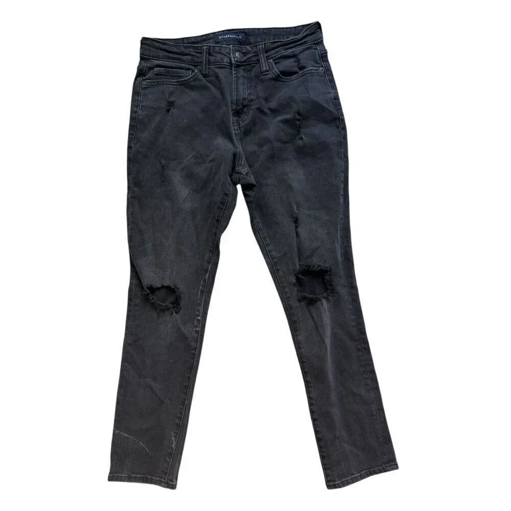 Mens Aeropostale Aero Athletics Skinny Distressed Black Wash Jeans - Sz 28 x 30